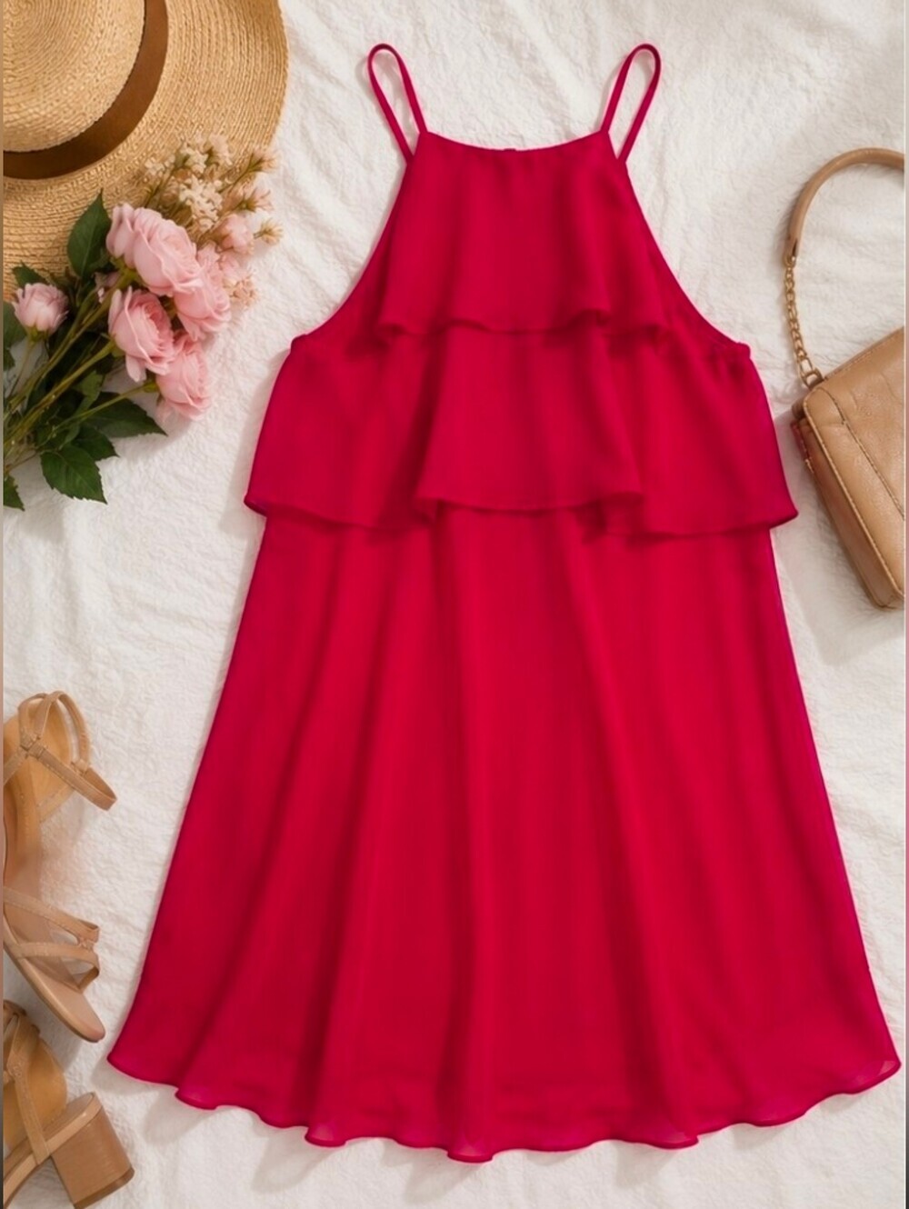 Charles Henry Hot Pink Ruffle Halter Dress ( 86) - Picture 2 of 5
